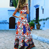 Sexy Elegance Spring Summer Women's Clothing Floral Print Halter Dress Set Beach Skirt Two-Piece Polyester Long Cake Ski...