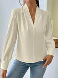 Pbong  Design Sense V-neck Solid Color Loose Top Autumn Shirt Spring And Autumn Winter New Office Women's Long Sleeve Shirt