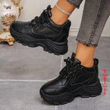 Pbong  Black White Chunky Platform Sneakers for Women Autumn Thick Bottom Dad Shoes Woman PU Leather Height Increase Sneakers 42