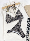 Halter String Leopard Two Piece Bikini Swimsuit Women Sexy Swimwear Female Bather Bathing Swimming Swim Suit Beachwear