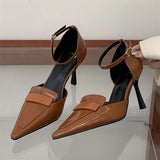 Pbong  Street Style Fashion Thin Low Heels Pointed Toe Pumps Women Elegant Buckle Strap Prom Banquet Shoes Zapatos Mujer