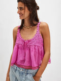 Lace Embroidery Sweet Chic Tank Top V-neck Loose Patchwork Summer Vest Cotton Blend Sleeveless Fashion Vacation Camisole 2025