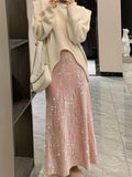 French Velvet Fishtail Skirt Sequin Beaded Embroidery Skirt Elastic Waist A Line High Waist Skirts for Woman Faldas Para Mujeres