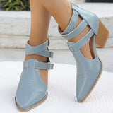 Pbong  Punk Style Buckle Strap High Heels Sandals Women Pointed Toe Chunky Heeled Gladiator Shoes Woman Ankle Strap Summer Ankle Boots