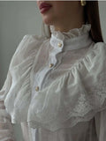 Pbong  Women's French Palace Style Fairy Collar Chiffon Flouncy Long Sleeve White Shirt Elegant Lady Top