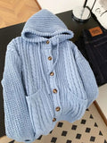 Vintage Y2K Gray Hooded Cardigan Women Lazy Wind American Harajuku Knitted Sweater Fall Winter Retro Long Sleeve Bf Casual Tops