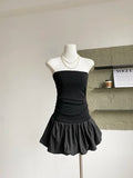 Pbong  Summer American Style Dress Folds Dress Women Strapless Sexy Slim Sleeveless Ruched Splice Y2K Female Club Party Dress