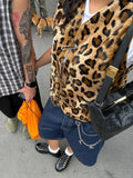 Leopard Print Sleeveless Street Women's Vest Fashion V-neck Slim Fit Short Waistcoat Casual Lady Autumn Commute Outerwears