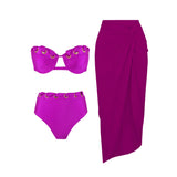 Push Up Bikini Set With Cover Up Sexy Swimwear Women Patchwork Swimsuit High Waist Biquini Female Bathingsuit Bodysuit Beachwear