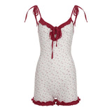 New Sweet Spring Summer Fungus Edge Bodysuit Y2k Aesthetic Cute Flower Print Shorts Jumpersuit All Match Constrast Clothes