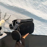 Pbong  Sparkling Rhinestone Camera Crossbody Bag with Detachable Coin Purse, Wide Strap Zipper Pockets, Shiny Shoulder Purse for Women