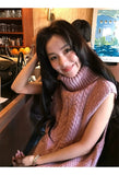 Cable Knit Turtleneck Sweater Vest for Women Cozy Funnel Neck Sleeveless Knit Top Jumper Pullovers Ladies Casual Chic Outfit