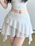 Sweet Lace Irregular Lace Up Women’s Mini Skirts Solid Elegant Gentle Classical Skirts High Fashion