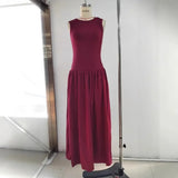 Pbong  Summer New Pure Color round Neck Sleeveless Sexy Splice Dress Women's Fashionable Princess Sleeve Long Ankle Length Dress