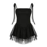 Pleated Mesh Patchwork Tulle Slim Dress