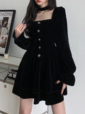 Black Velvet Square Neck Dress