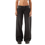 Pbong  Women's Jeans with Pockets Fashion Loose Fit Casual Solid Low Rise Wide Leg Denim Pants