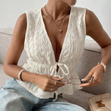Women's Tanks Deep V-Neck Tie Detail Sleeveless Solid Color Top Summer Casual Chic Style Tanks