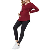 Pbong  Pregnant Women's Spring Autumn Loose and Comfortable Nursing Top Soft Comfortable V-neck Solid Color Long Sleeved T-shirt