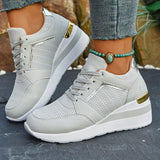 Pbong  Women's Lightweight Wedge Sneakers Thick Sole Breathable Running Sports Shoes Woman Plus Size Fashion Lace Up Platform Sneakers