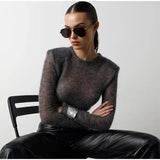 Fashion Solid Round Neck Thin Knitted Sweater Elegant Long Sleeve Bodycon Pullover 2024 New Autumn Lady Commuting Street Outwear