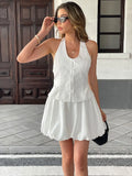 Sexy Women's Dresses Streetwear New Fashion Bow Zippers Halter Dress Solid Sexy Backless Elegant Lady Knitted Dresses Clothing