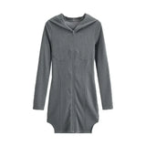 Pbong  Female Long Sleeved Small Height Tight Hooded Dresses American Spicy Girl Slim Fit Dress Split Wrapped Hip Short Bottom Skirts