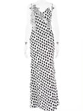 Pbong  Sexy Backless  Print Dots Flower Women Maxi Dress Spaghetti Strap Evening Dress Autumn Skinny Elegant Party Clubwear