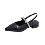 Pointed toe women's single shoes square heel rhinestone back elastic fashion and elegant holiday formal banquet women's shoes