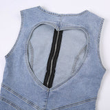 Denim Shape Heart Backless Dress