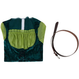 Women's Elf Medieval Green Fairy Dress Magical Elf Dress and Belt with Wings Halloween Cosplay Costumes Elf Role-playing Costume