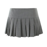 Mini skirt y2k clothes kawaii korean fashion striped skirts for women grey mini skirts woman pleated micro skirts with buttons