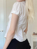 Women Shirts Elegant Short Sleeve Button Closure Solid Slim Fit Blouse Summer Y2K Tops