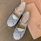 Pbong  Rhinestones Mary Janes Shoes for Women Ballet Flats Shiny Elegant Designer Shoes Ladies Satin Slip on Loafers Shoes New in