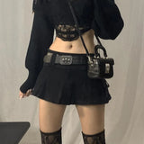 Goth Pastel Micro Skirts Low Rise Black Pocket Patchwork A-Line Skirt Aesthetic Outfit Vintage Harajuku Streetwear Style y2k