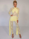 Sexy Lace Jumpsuit Women Sheer Lace Patchwork Long Sleeve Jumpsuits Female Elegant Draped Ruched Skinny Jumpsuit