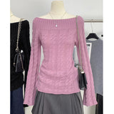 Off Shoulder Sweater Women Pullovers Long Sleeve Cable Knit Off-the-Shoulder Jumper Teen-girl Autumn Winter Y2K 90s Outfit