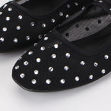 Pbong  Rhinestone Mesh Ballet Flats Women Shoes Summer Breathable Black Elegant Mary Janes Buckle Strap Casual Ladies Shoes Footwear