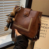 Pbong  Vintage Women Faux Leather Crossbody Bag with Wide Printed Strap Unny Charm, Retro Shoulder Purse for Women Daily Commute Use