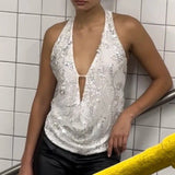 Boho Beaded Embellished Tank Tops Sequin Sparkly Shiny Sleeveless Shirt Vest Women Summer Vacation Y2K Sexy Crop Tops Going Out