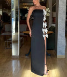 Pbong  Strapless Floor Length High Fork Bow Sleeveless Vestidos Elegantes Para Mujer Para Una Boda Dress Women