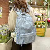 Pbong  Women's Star & Moon Print Backpack Tassel Detail Multi Pocket Adjustable Strap Casual Daily School Travel Bag Back Pack