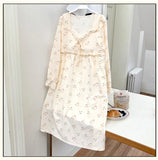 Pbong  Spring Autumn New With Chest Pad Nightgown Women Sleeping Dress Cotton Princess Sleepwear Pajamas Nightie Casual Home Clothes