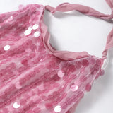 Fashion Sleeveless Pink Sequin Short Dress Halter-neck Sexy Slim Summer Dress Women Chic Street Party Dress Vestidos 2025 New