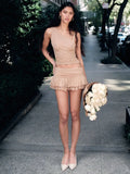 Sexy Off-shoulder Skirt Two Pieces Sets For Women Sleeveless Slim Fit Crop Top And Short Skirt Female Two Pieces Sets