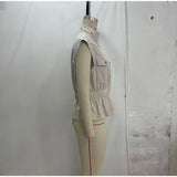 Pbong  Linen Blend Stand Collar Sleeveless Pocket Vest Cinched Waist Sleeveless Summer Women Outerwear Minimal Chic Lady Chaleco