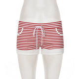 Pbong  Y2K Aesthetics Striped Contrast Color Micro Shorts Girl's Summer Home Wear Drawstring Knitted Mini Bottoms Cute All Match Shorts