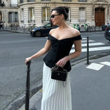 Elegant V-neck Women Long Dress White Black Patchwork A-line Fashion Party Dress New Sleeveless Summer Female Clothes