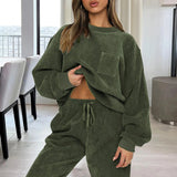 Pbong  Casual Solid Color Long Sleeve round Neck Pants Set Women's Spring Autumn Winter Outfit Comfortable Fashion Ensemble