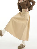 Retro Belt Long Skirt Women Casual Sweet High Waist A Line Skirts Preppy Style Fall Winter Lady Korean Vintage Long Skirts